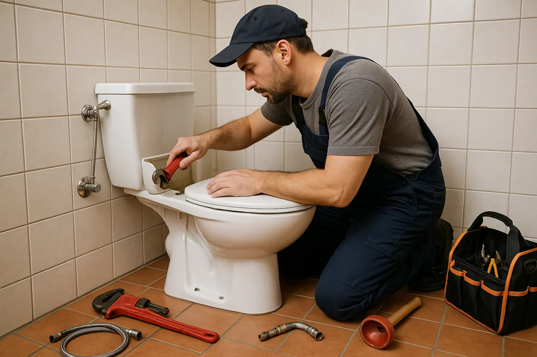 Ein Fachmann kann oft schnell Abhilfe schaffen, wenn das WC gesperrt ist.
