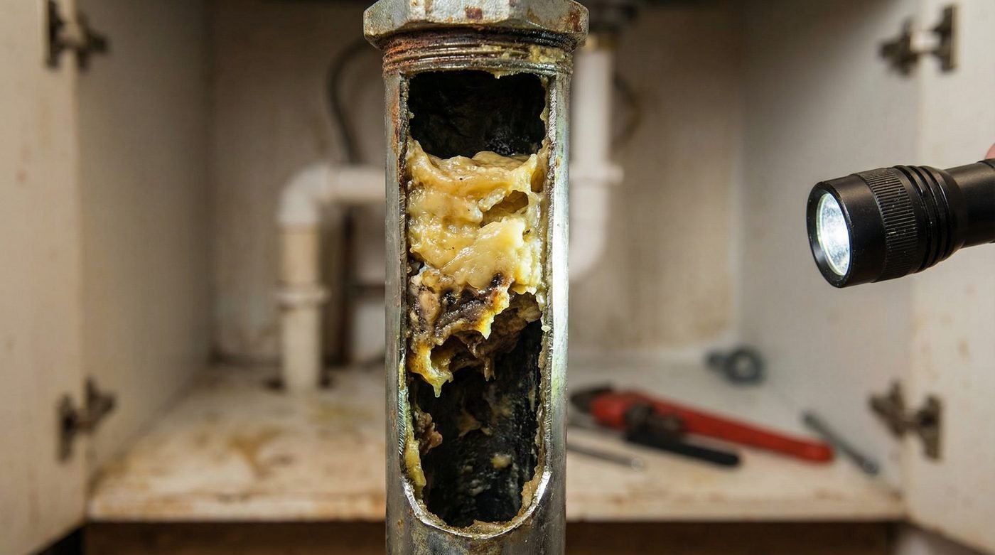 Küche mit Spüle und Abfluss